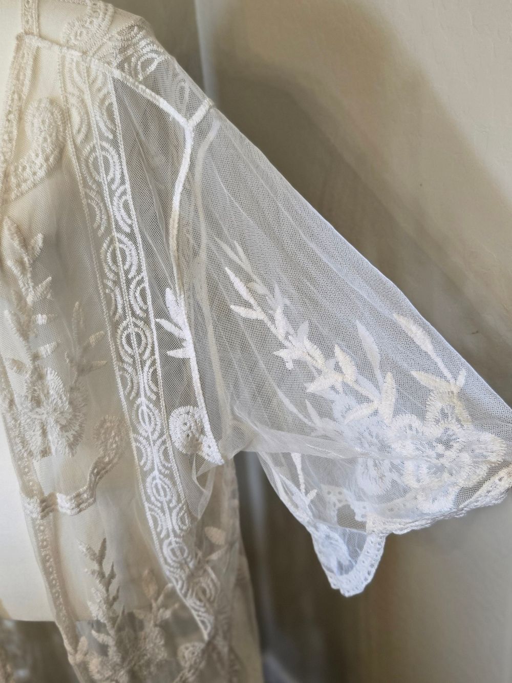 Sheer Embroidered Long Kimono - Ivory - Picture 4 of 4